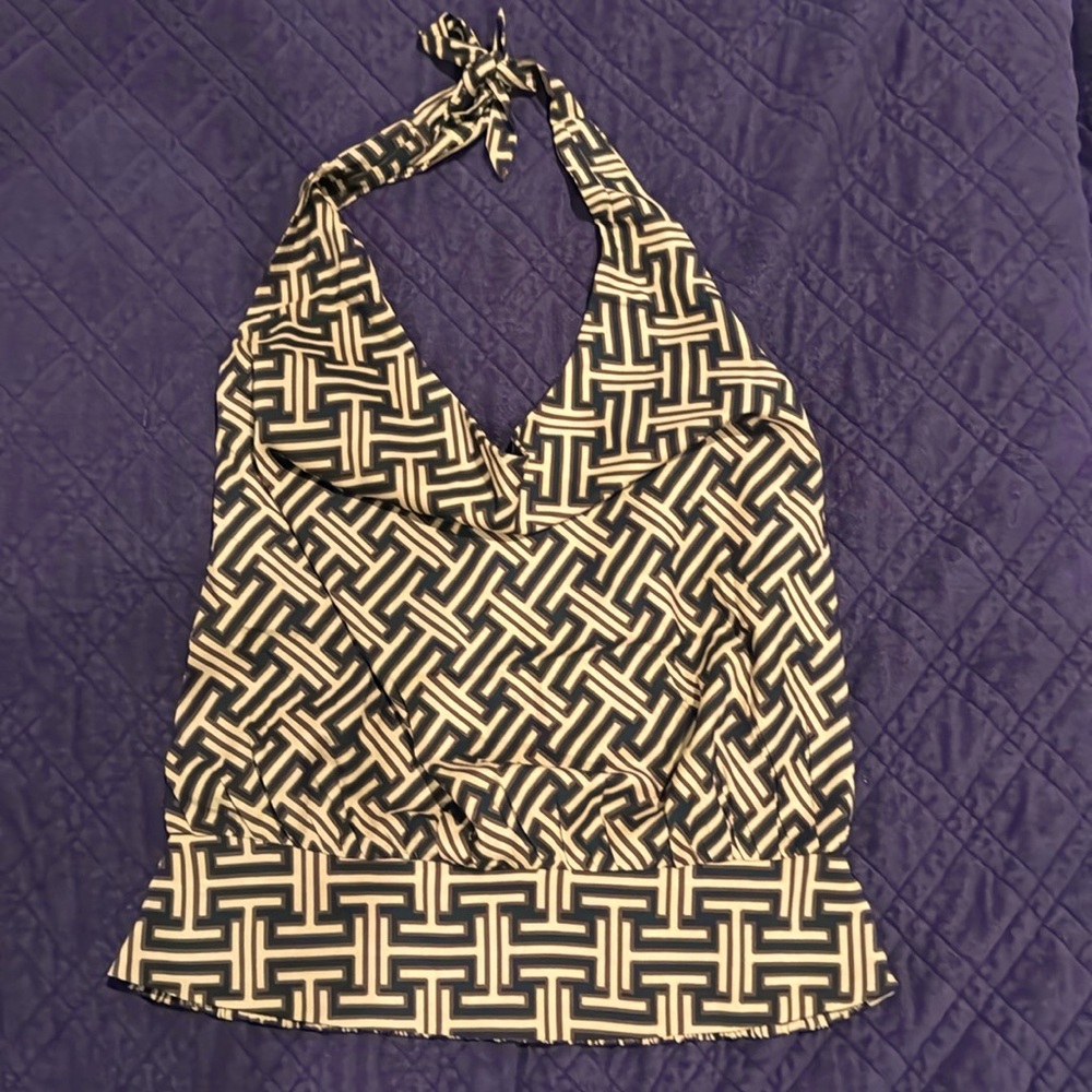 Express Printed Tie Halter Cowl Neck Banded Bottom Top
